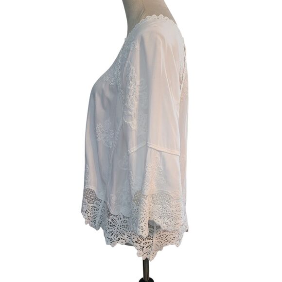 Democracy Crochet Lace Embroidered White Bell Sleeve Top Sz M Cottagecore Boho - Picture 4 of 10